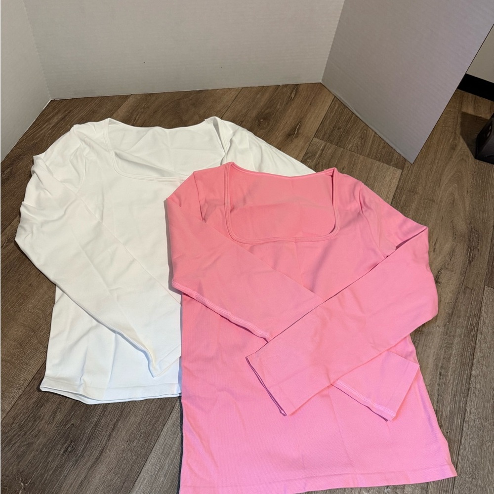 Women's Long Sleeve Tops - Pink and White